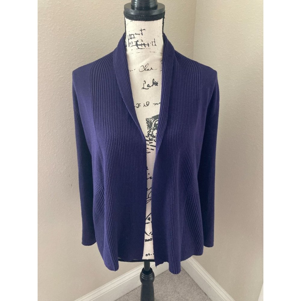 Cable & Guage Navy Blue Open Front Cardigan Sweater - Size Medium